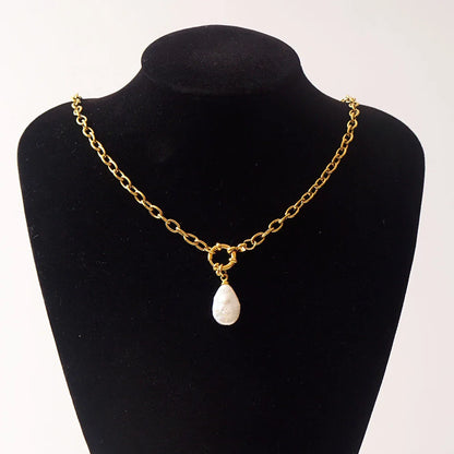 Natural Pearl Necklace For Women Stainless Steel Sailor Clasp Choker Gold/Silver Color Metal Rolo Chian Femme Stone Collier