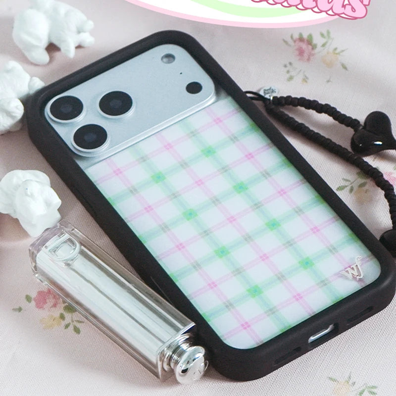 Ins Pink green grid Phone Case For iPhone