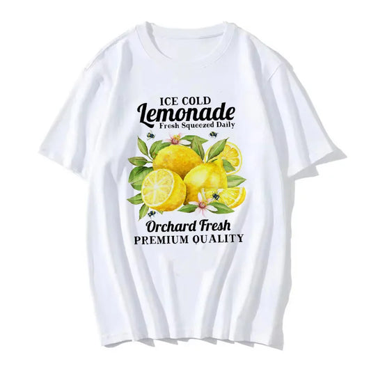 Female T Shirt Lemon Print T-shirt Short Sleeve Crew Neck Casual Top Printed Summer  Spring Women's Clothing