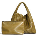 Large Woven Tote Bag for Women with Purse Fashion Shoulder Hobo Underarm Bags Woven Soft Vegan Leather Handbag