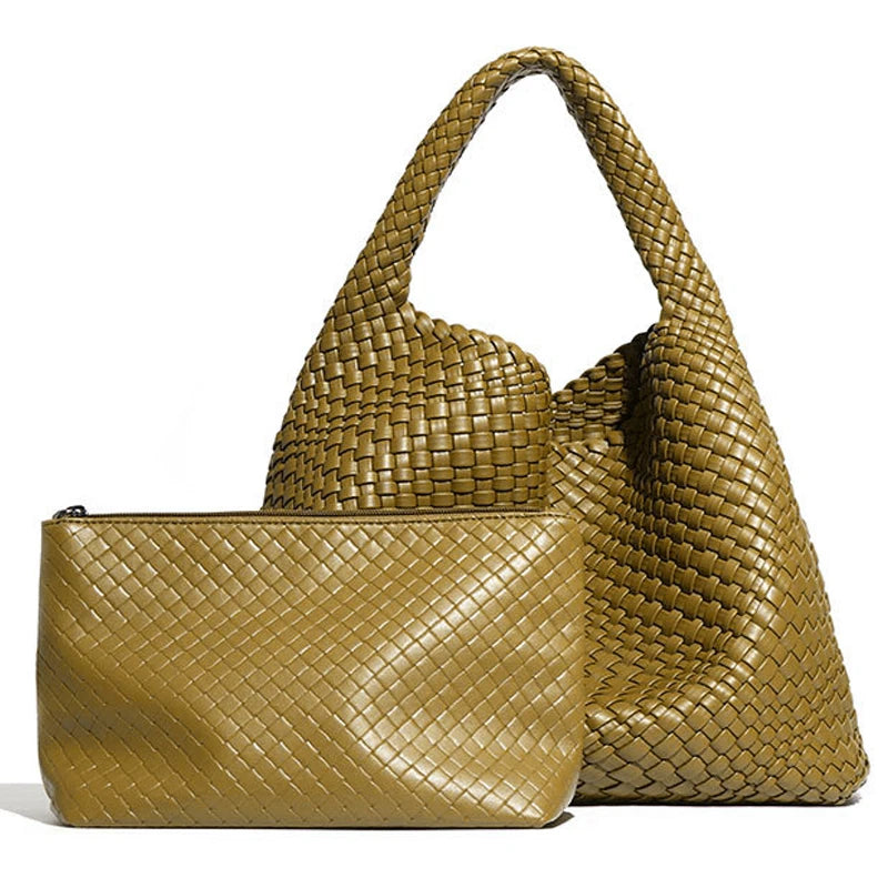 Large Woven Tote Bag for Women with Purse Fashion Shoulder Hobo Underarm Bags Woven Soft Vegan Leather Handbag