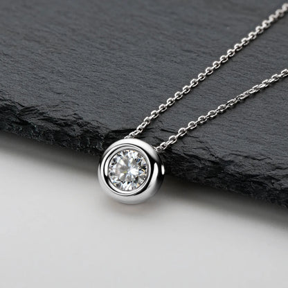 18K Yellow Rose Gold Plated 925 Silver 3CT 1-2CT 9mm Bezel Moissanite Pendant Necklace for Women Men Gift Birthday Anniversary