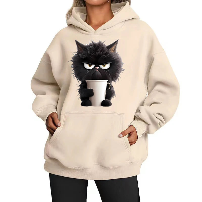 Funny Cat New Fashion Women's Hoodies Spring Autumn Winter Casual Hoodies Sweatshirts Tops Solid Color Hoodie Sweatshirt Female