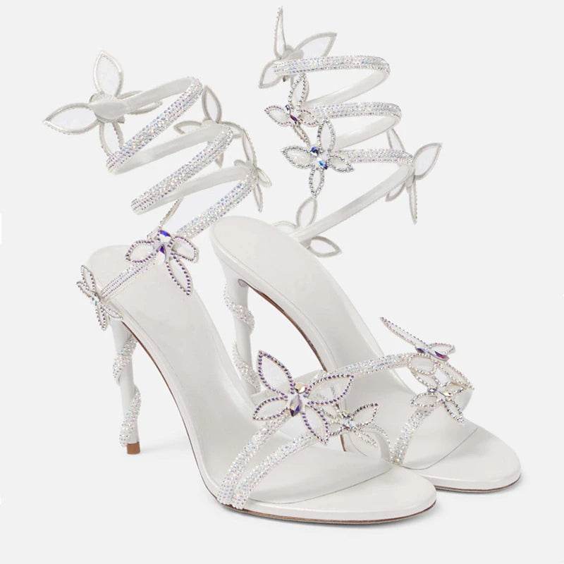 Luxury Crystal Embellished Butterfly Detail Women Sandals Sexy Coiled Strap High heels Gladiator Sandals Summer Party prom Shoes - Imbasat
