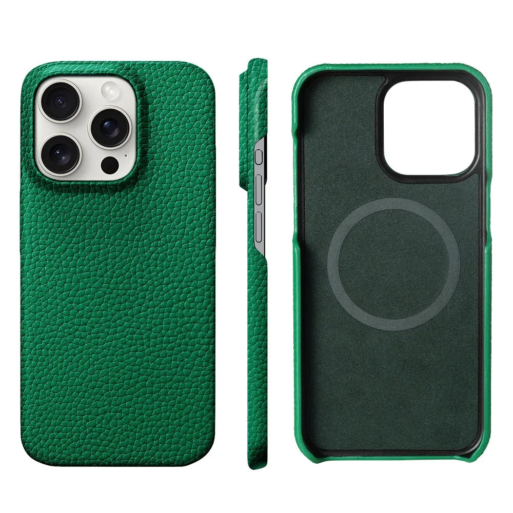 Cowhide Lychee Leather Phone Case for iPhone