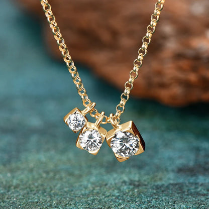 2024 New D0.90CT 3 Stones Pendant Necklace 925 Sterling Silver for Women D Color Round Moissanite Necklace Trend Fine Jewelry