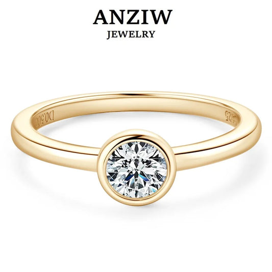 Anziw Classic 0.5ct Moissainte Wedding Rings Gold Color Bands for Women 5mm Lab Diamond Solitaire Ring Engagement Jewelry Gifts