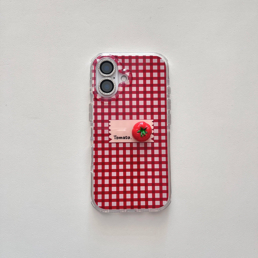 INS Red Checkers Little-Joys 3D Tomato & Label With Dangles Phone Case for iPhone