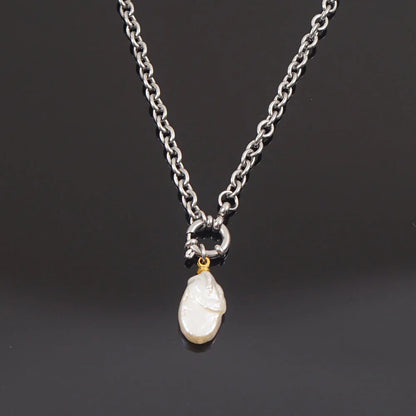 Natural Pearl Necklace For Women Stainless Steel Sailor Clasp Choker Gold/Silver Color Metal Rolo Chian Femme Stone Collier