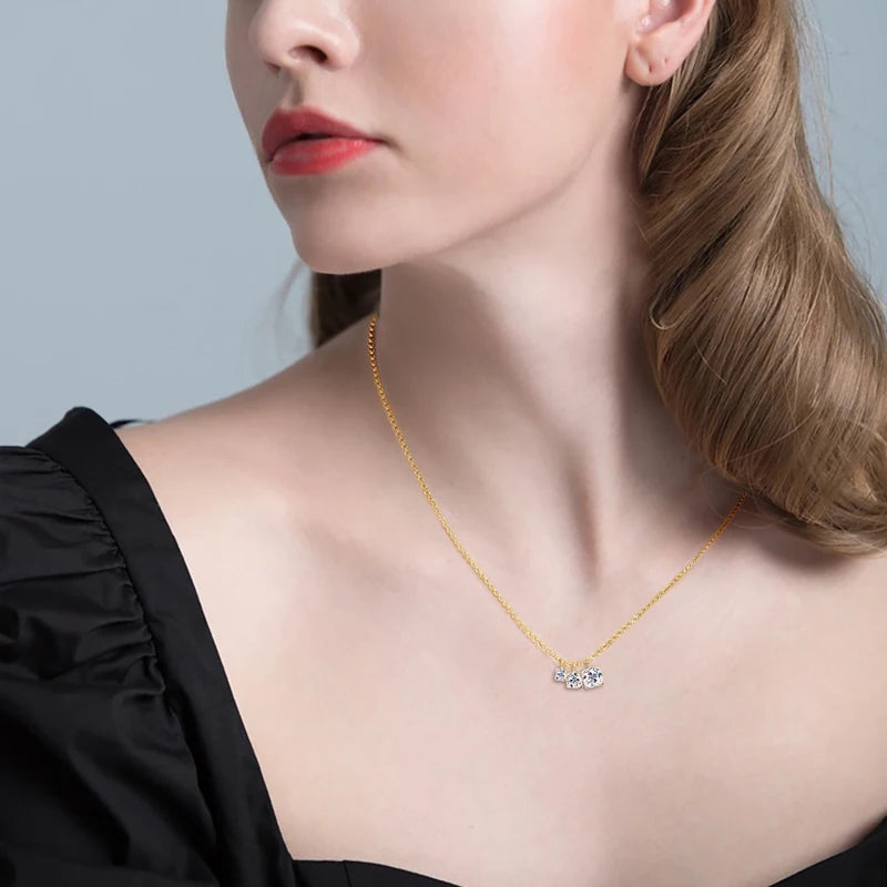 2024 New D0.90CT 3 Stones Pendant Necklace 925 Sterling Silver for Women D Color Round Moissanite Necklace Trend Fine Jewelry