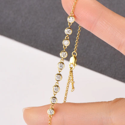 Anziw Real 925 Silver Bubble Bracelet 3mm Bezel Round Cut D Color Moissanite Bracelet for Women Jewelry Gifts with Certificate