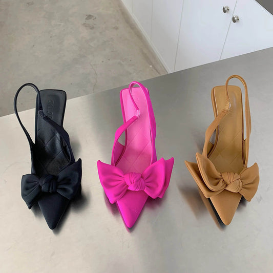 2024 Summer Brand Women Slingback Sandals Heeled Shoes Fashion Bow-knot Pointed Toe Slip on Ladies Elegant Dress Pumps Shoes - Imbasat
