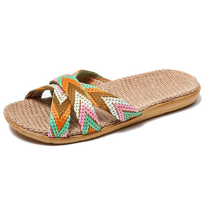 36-45 Flat Sandals Beach Slippers Summer Home Linen Lightweight Eva Non-Slip Slides For Men Women Indoor Outdoor Flip Flops - Imbasat