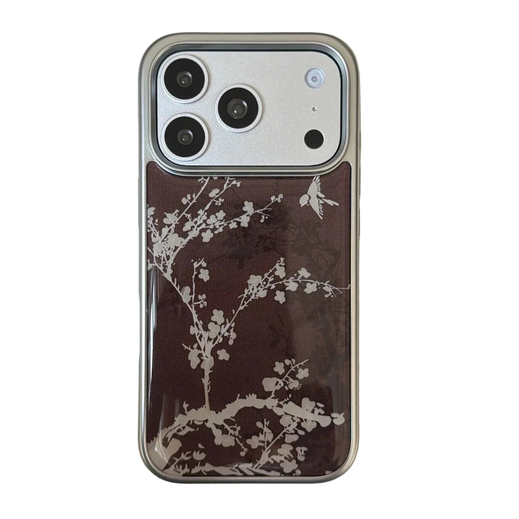 Elegant Plum Blossom Burgundy Bird & Branch Traditional Art Case for iPhone