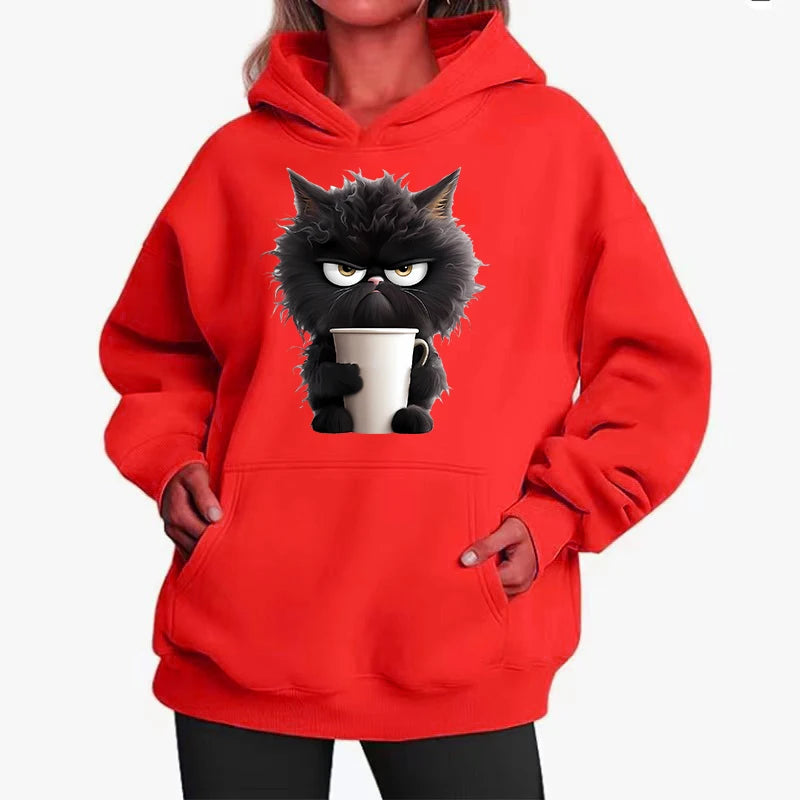 Funny Cat New Fashion Women's Hoodies Spring Autumn Winter Casual Hoodies Sweatshirts Tops Solid Color Hoodie Sweatshirt Female