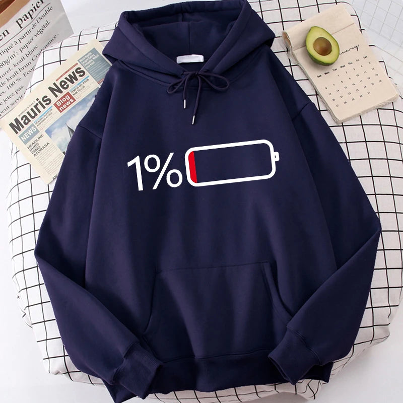 Women's Battery Low Print Long Sleeve Hoodies Autunm Winter Casual Sweatshirt Funny Graphic Y2k Hooded Streetwear Y2k Clothing