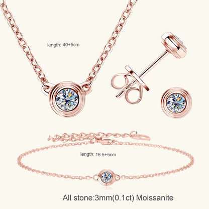 Lnngy 3mm 0.1ct Moissanite Diamond Necklace Bracelet Stud Earring For Women Simple Single Stone Earrings Bracelets Jewelry Set