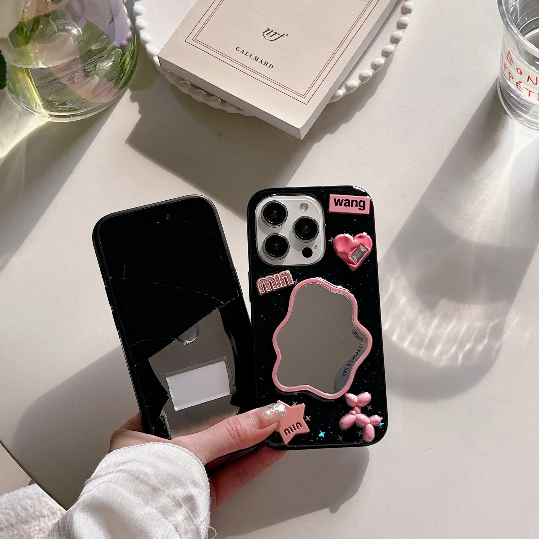 Ins Irregular Mirror Pink Balloon Dog Fashion Case for iPhone