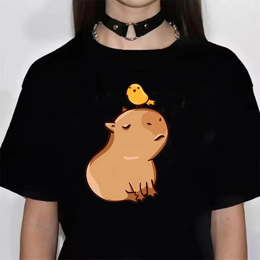 Funny Anime Capybara T Shirt Women Soft Fabric Tshirt Female Anime Clothing T-shirt Girls Capibara Tee
