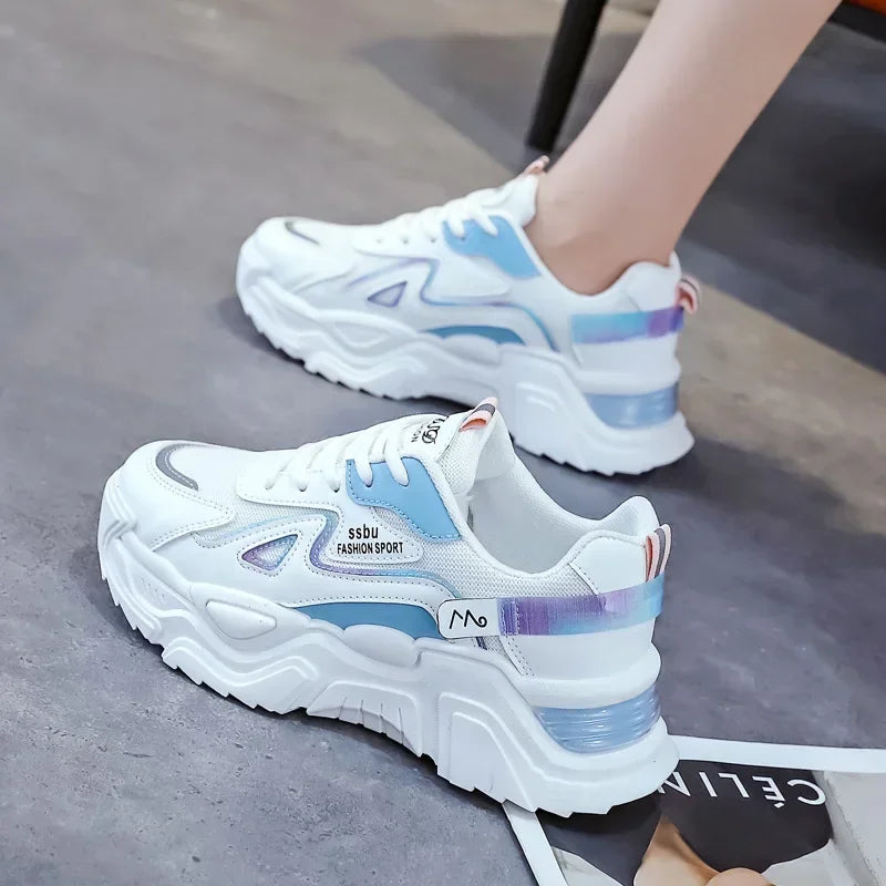 Women Platform Flat Shoes 2024 New Woman Green Casual Mesh Breathable Shoes Chunky Sneakers Women's Daily Running Shoes