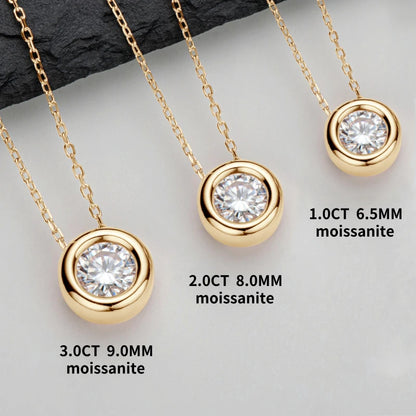 18K Yellow Rose Gold Plated 925 Silver 3CT 1-2CT 9mm Bezel Moissanite Pendant Necklace for Women Men Gift Birthday Anniversary