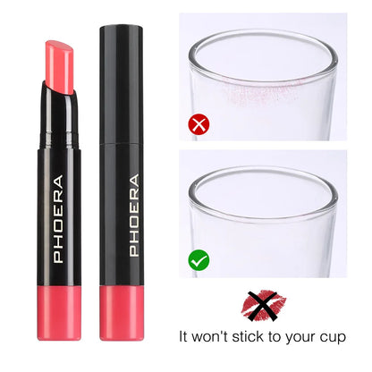 PHOERA 8 Colors New Lipstick Matte Long Lasting Lip Tint Waterproof Non-stick Cup Lip Glaze Red Lip Makeup Beauty Cosmetics