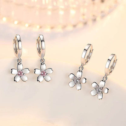 Solid 925 Sterling Silver Crystal Zircon Flower Drop Earrings For Women New Jewelry Fashion XY0067 - Imbasat