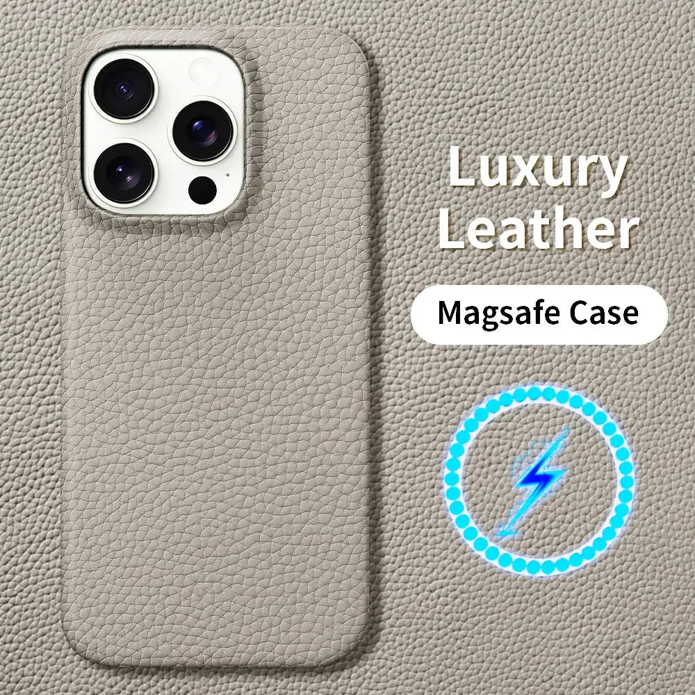 Cowhide Lychee Leather Phone Case for iPhone