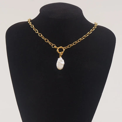 Natural Pearl Necklace For Women Stainless Steel Sailor Clasp Choker Gold/Silver Color Metal Rolo Chian Femme Stone Collier