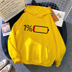 Women's Battery Low Print Long Sleeve Hoodies Autunm Winter Casual Sweatshirt Funny Graphic Y2k Hooded Streetwear Y2k Clothing