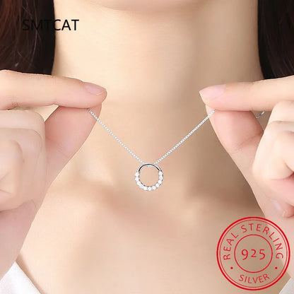 Real Moissanite Necklace Solid 925 Sterling Silver Diamond Circle Pendant Necklace for Women Men Promise Wedding Gift Jewelry