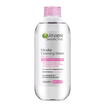 GARNIER Makeup Remover Liquid 400ml Face Eye Lip 3-in-1 Makeup Removal Gentle Refresh Deep Cleansing Smoothing Makeup Cosmetics