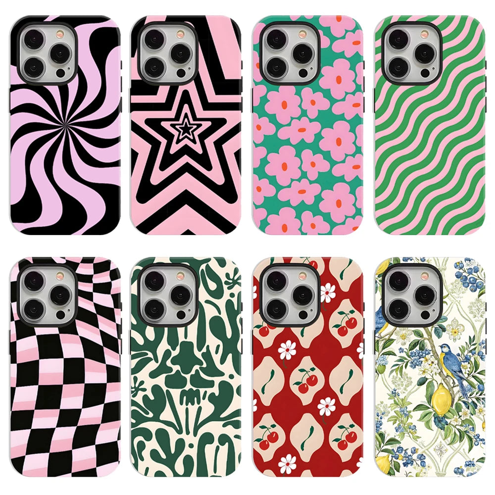 INS Retro Geometric Floral Phone Case for iPhone