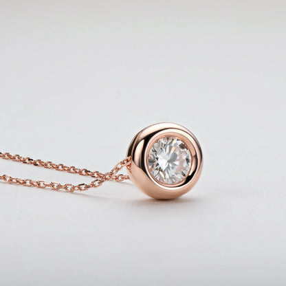 18K Yellow Rose Gold Plated 925 Silver 3CT 1-2CT 9mm Bezel Moissanite Pendant Necklace for Women Men Gift Birthday Anniversary