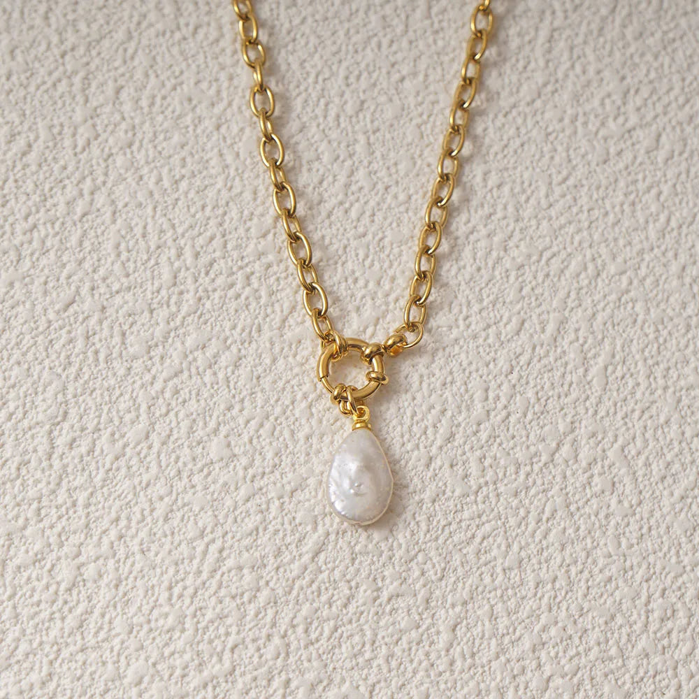Natural Pearl Necklace For Women Stainless Steel Sailor Clasp Choker Gold/Silver Color Metal Rolo Chian Femme Stone Collier