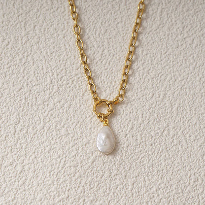 Natural Pearl Necklace For Women Stainless Steel Sailor Clasp Choker Gold/Silver Color Metal Rolo Chian Femme Stone Collier