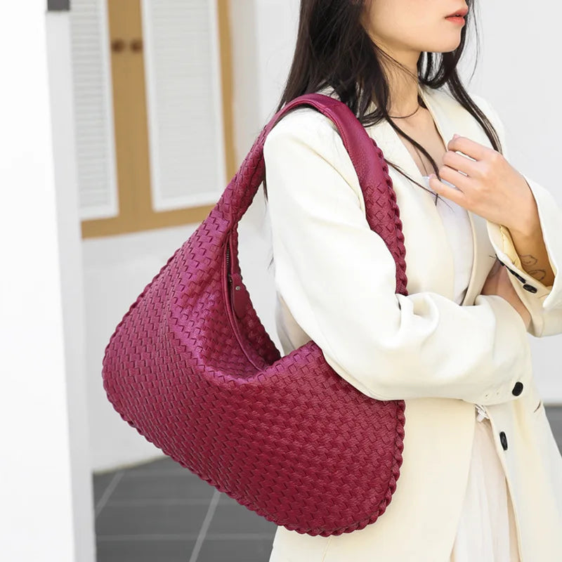 2025 Trendy Woven Hobo Bag for Women Vegan Leather Handmade Tote Handbag Fashion Large Capacity All-Match Shoulder Underarm Bags