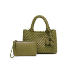 Woven Shoulder Bag for Women Vegan Leather Tote Bag Womens Crossbody Bag with Mini Handmade Purse for Travel Work