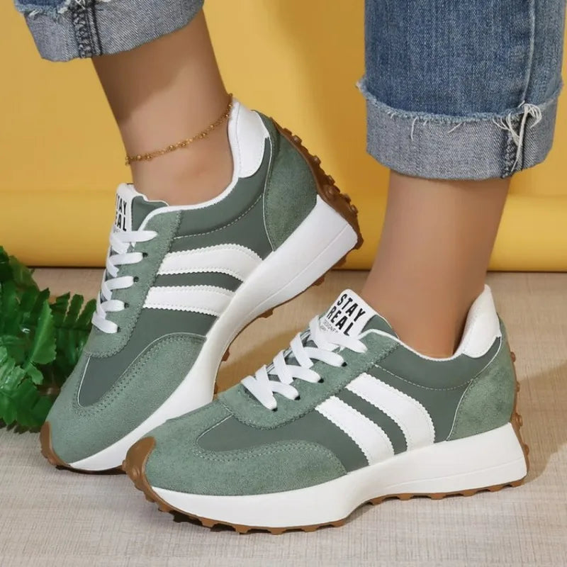 Women's Fashion Chunky Thick Sole Hidden Heel Daddy Sneakers Versatile Lace Up Casual Sports Walking Shoes For Daily Wear