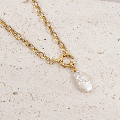 Natural Pearl Necklace For Women Stainless Steel Sailor Clasp Choker Gold/Silver Color Metal Rolo Chian Femme Stone Collier