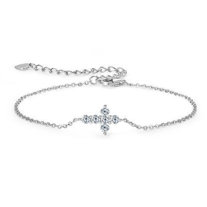 Anziw Real Moissanite Cross Bracelet 100% 925 Silver Adjustable Chain Bracelets for Women and Men Charm Jewelry Christmas Gifts