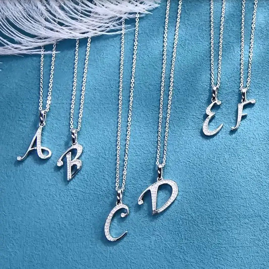 Anziw Name Necklace 26 Letter Initial Moissanite Pendant Real Silver 925 for Couples Women Men Valentine's Day Gift Fine Jewelry
