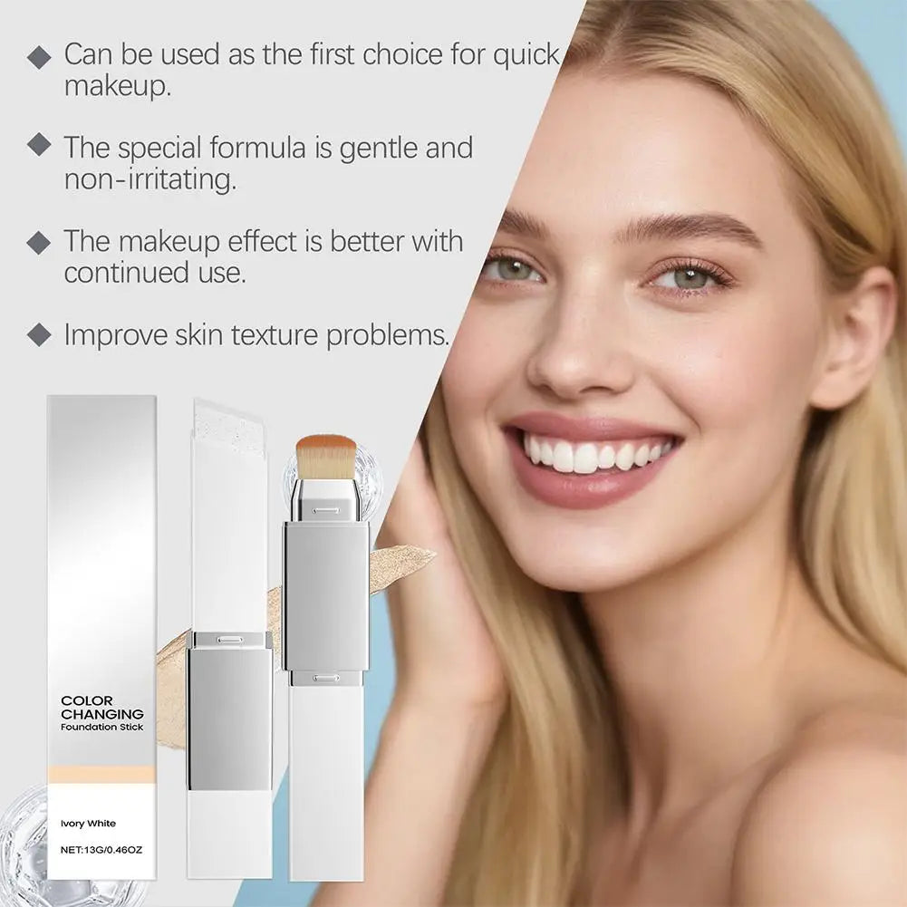 2 in 1 Color Changing Foundation Stick Smart Shade Adjusting Lightweight Creamy Formula Natural Matte Finish Buildable Coverage