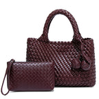 Woven Shoulder Bag for Women Vegan Leather Tote Bag Womens Crossbody Bag with Mini Handmade Purse for Travel Work