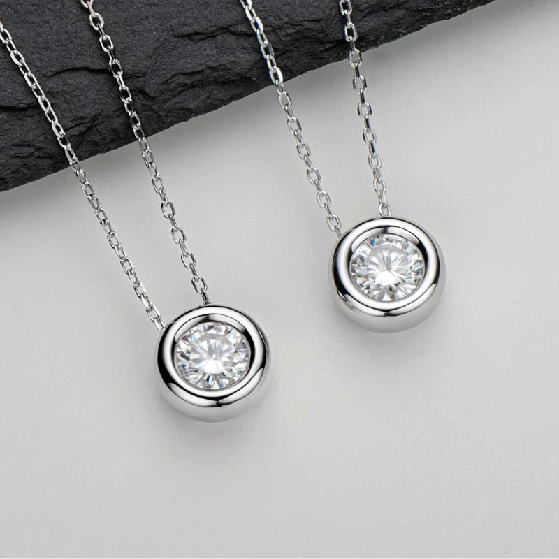18K Yellow Rose Gold Plated 925 Silver 3CT 1-2CT 9mm Bezel Moissanite Pendant Necklace for Women Men Gift Birthday Anniversary