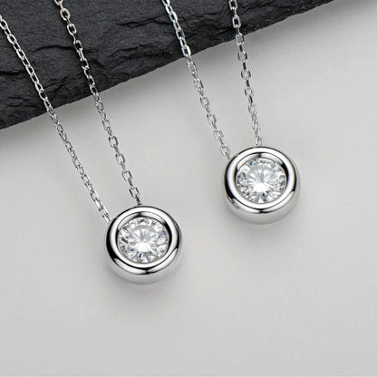 18K Yellow Rose Gold Plated 925 Silver 3CT 1-2CT 9mm Bezel Moissanite Pendant Necklace for Women Men Gift Birthday Anniversary