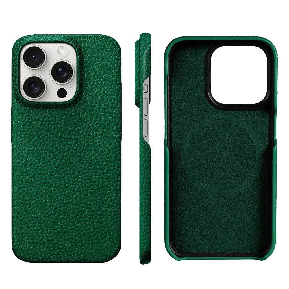 Cowhide Lychee Leather Phone Case for iPhone