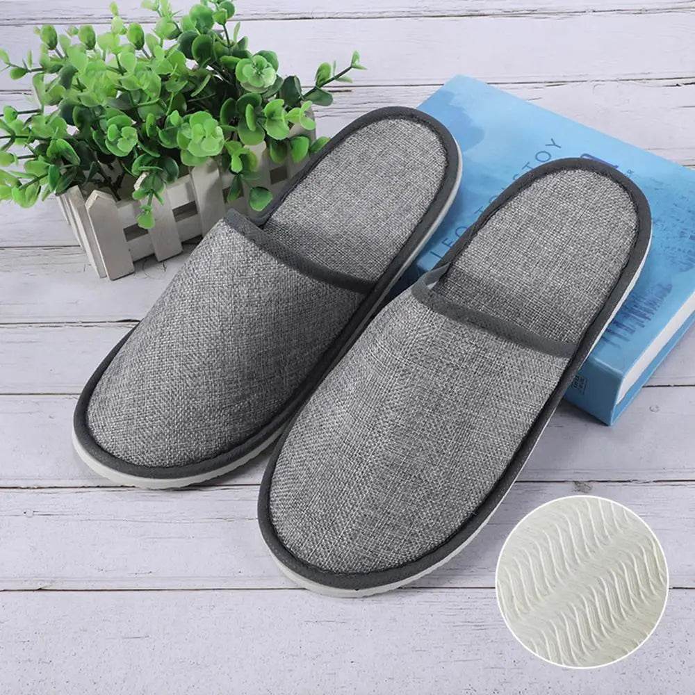 1 Pair Hotel Travel Slippers Cotton Linen Disposable Slippers Sanitary Home Guest Use Men Women Indoor Bedroom House Shoes - Imbasat