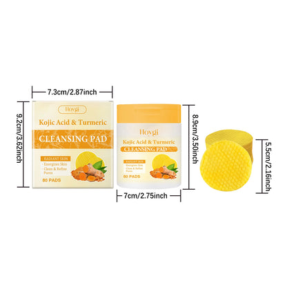 80Pcs Turmeric Kojic Acid Cleansing Pads Cleansing Exfoliating Pads Facial Sponges Refreshing Daily Facial Pore Cleansing Pad