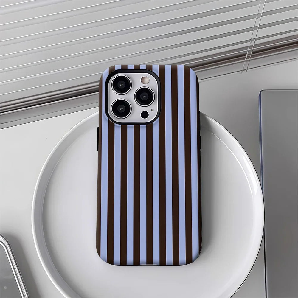 Contrasting Brown Blue Stripes Phone Case for iPhone